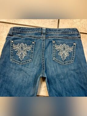 a.n.a Blue Boot-Cut Jeans with Embroidered Back Pockets